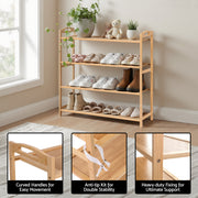 Artiss 4 Tier Shoe Rack Bamboo Storage Organiser Pine FUR-U-SHOE-BAM-4T