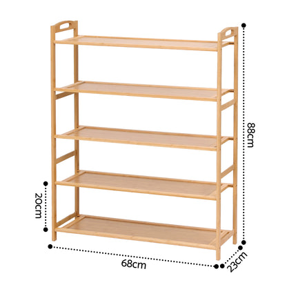 Artiss 5 Tier Shoe Rack Bamboo Storage Organiser Pine FUR-U-SHOE-BAM-5T