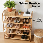 Artiss 5 Tier Shoe Rack Bamboo Storage Organiser Pine FUR-U-SHOE-BAM-5T