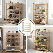 Artiss 5 Tier Shoe Rack Bamboo Storage Organiser Pine FUR-U-SHOE-BAM-5T