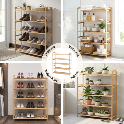 Artiss 5 Tier Shoe Rack Bamboo Storage Organiser Pine FUR-U-SHOE-BAM-5T
