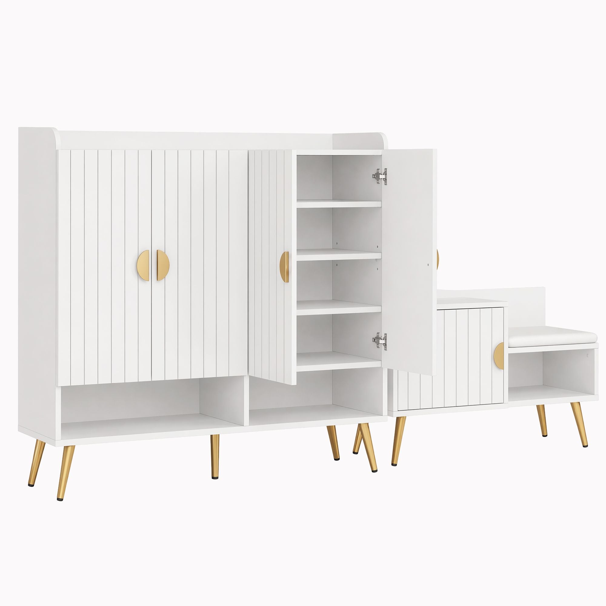 Artiss Shoe Cabinet Bench Set Adjustable Shelf Hallway Living Room White FUR-U-SHOE-BEN01-WH