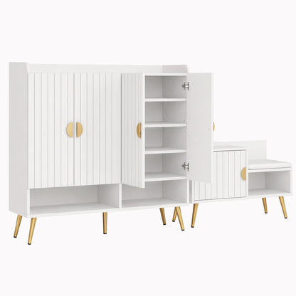 Artiss Shoe Cabinet Bench Set Adjustable Shelf Hallway Living Room White FUR-U-SHOE-BEN01-WH