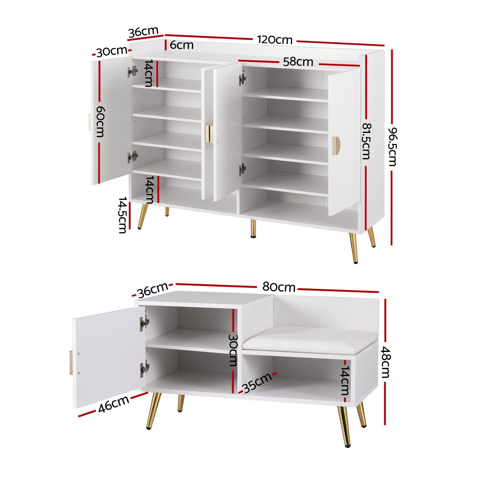 Artiss Shoe Cabinet Bench Set Adjustable Shelf Hallway Living Room White FUR-U-SHOE-BEN01-WH