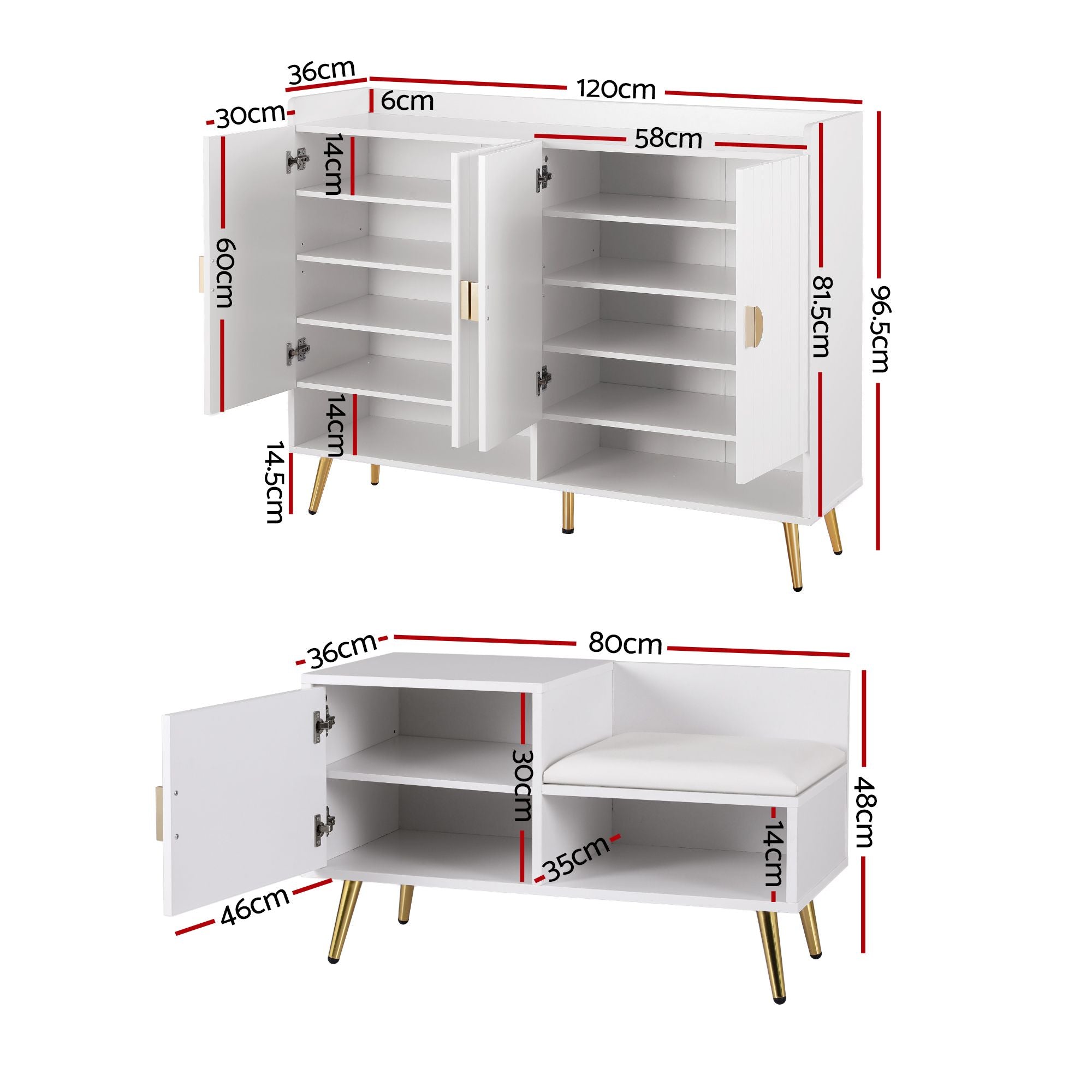 Artiss Shoe Cabinet Bench Set Adjustable Shelf Hallway Living Room White FUR-U-SHOE-BEN01-WH