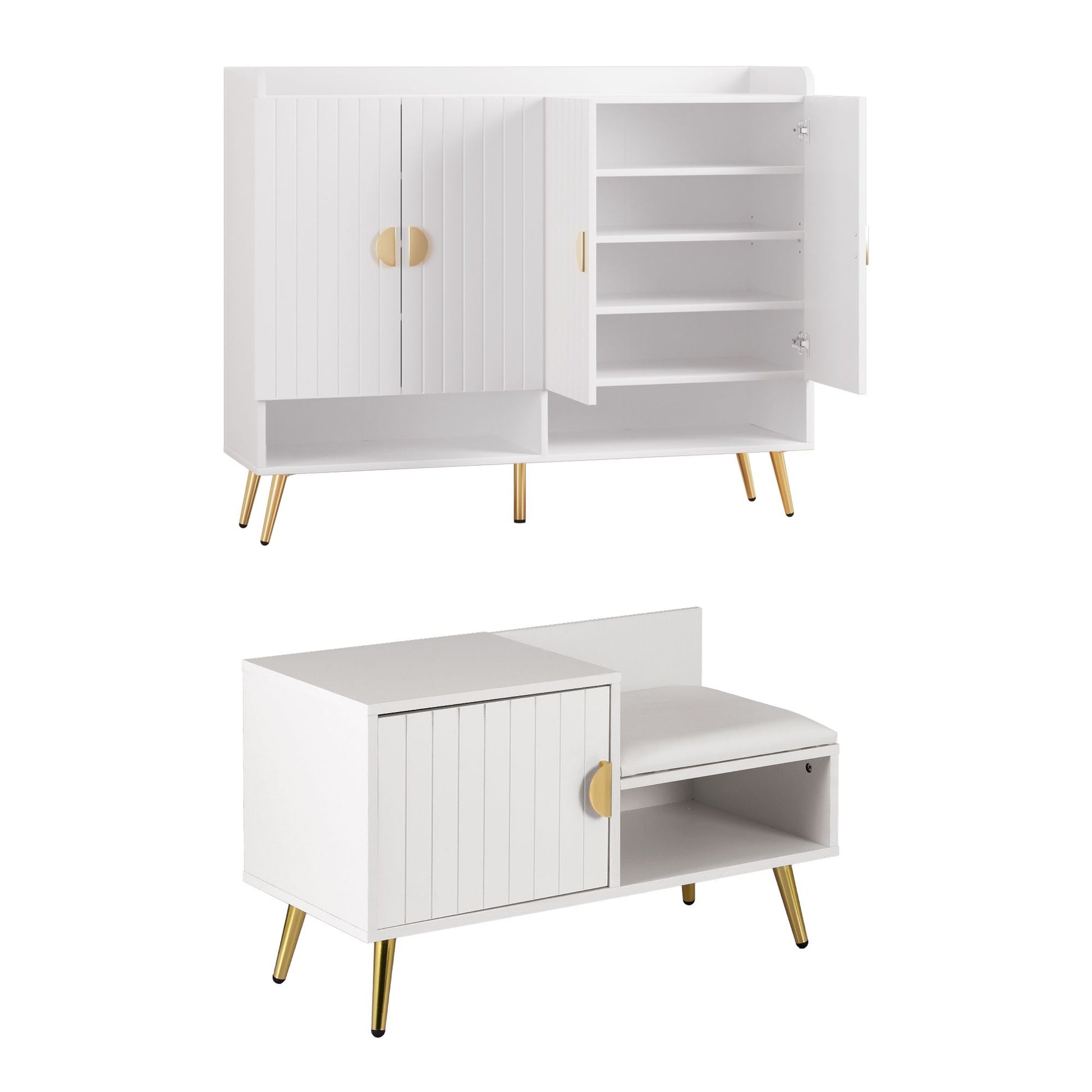 Artiss Shoe Cabinet Bench Set Adjustable Shelf Hallway Living Room White FUR-U-SHOE-BEN01-WH