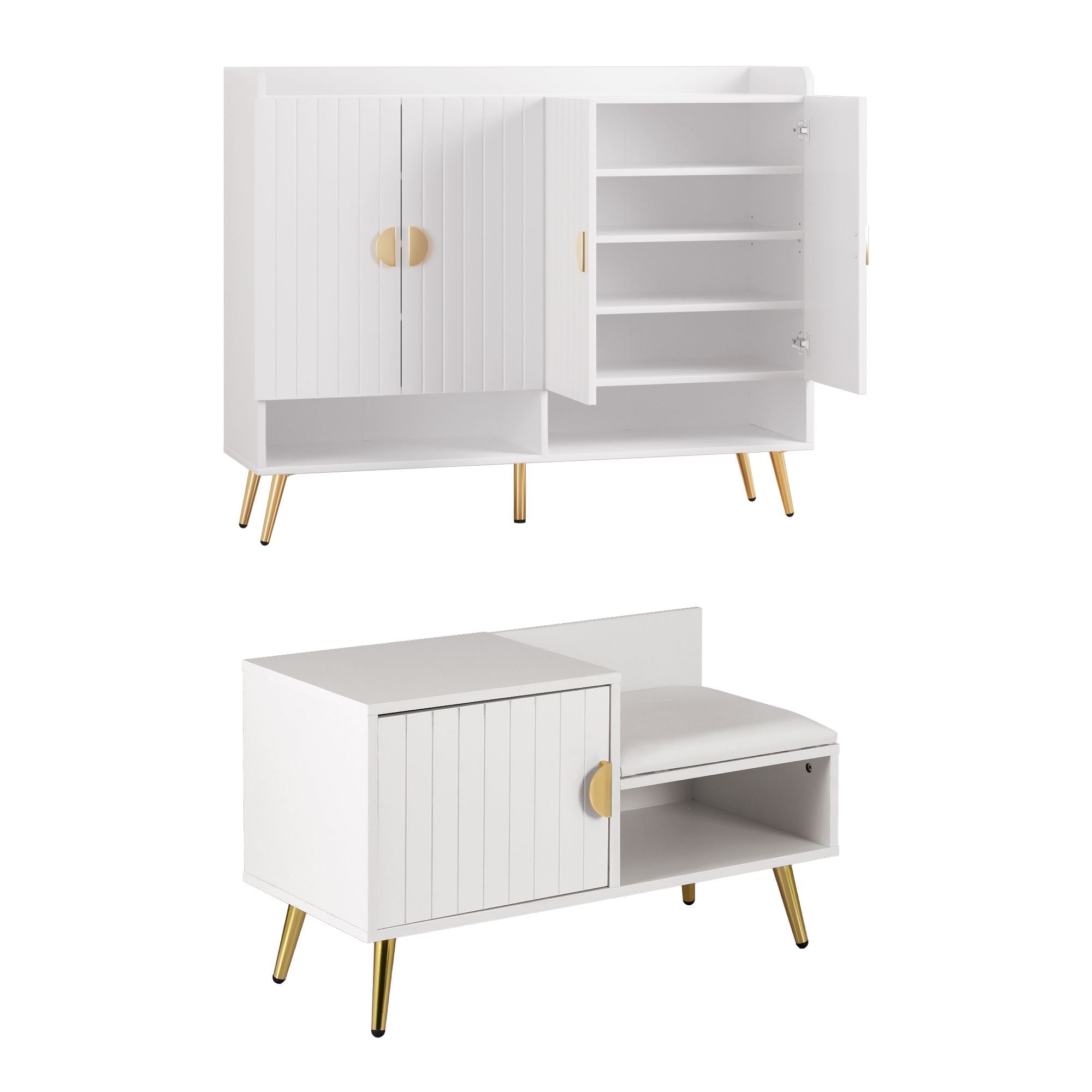 Artiss Shoe Cabinet Bench Set Adjustable Shelf Hallway Living Room White FUR-U-SHOE-BEN01-WH