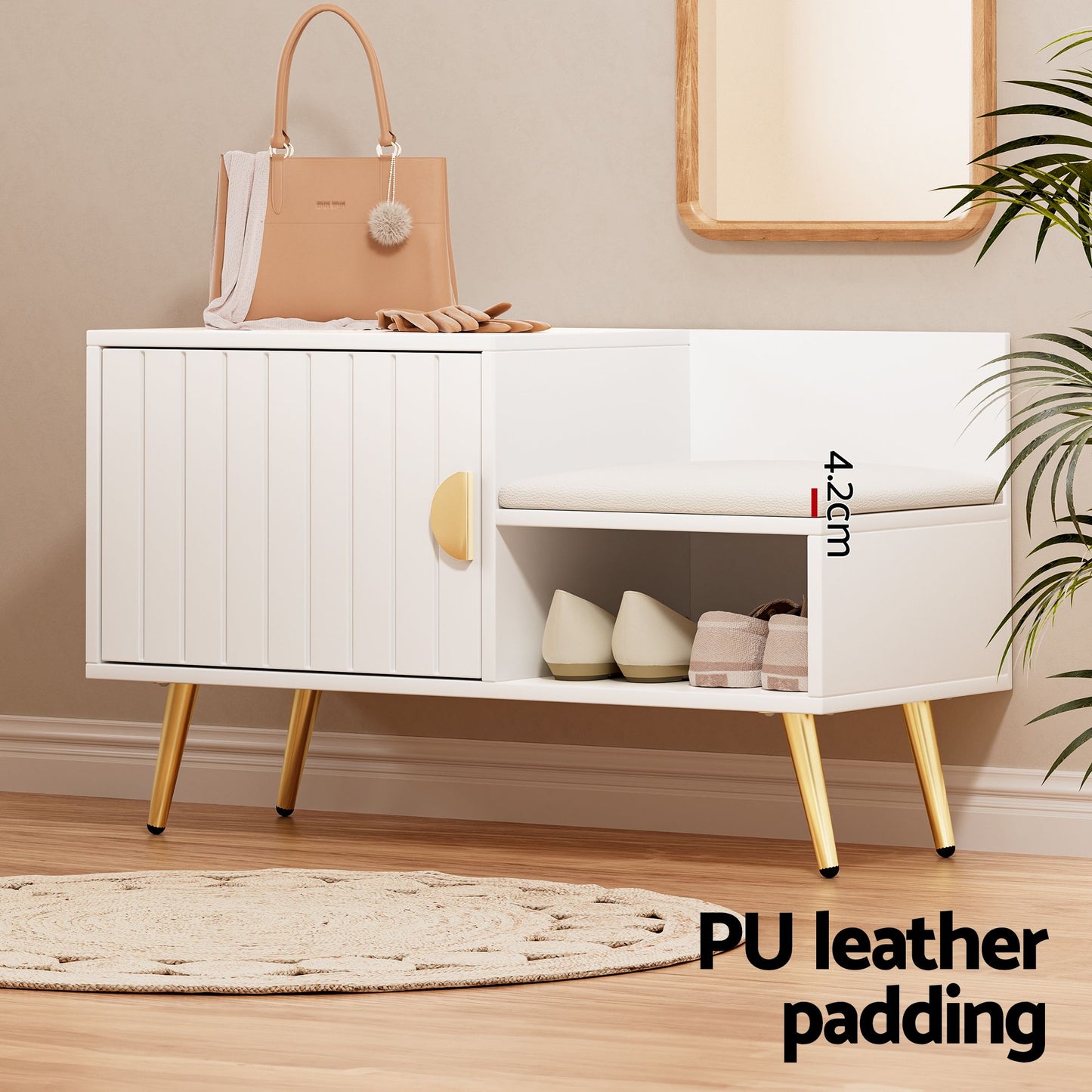 Artiss Shoe Cabinet Bench Set Adjustable Shelf Hallway Living Room White FUR-U-SHOE-BEN01-WH