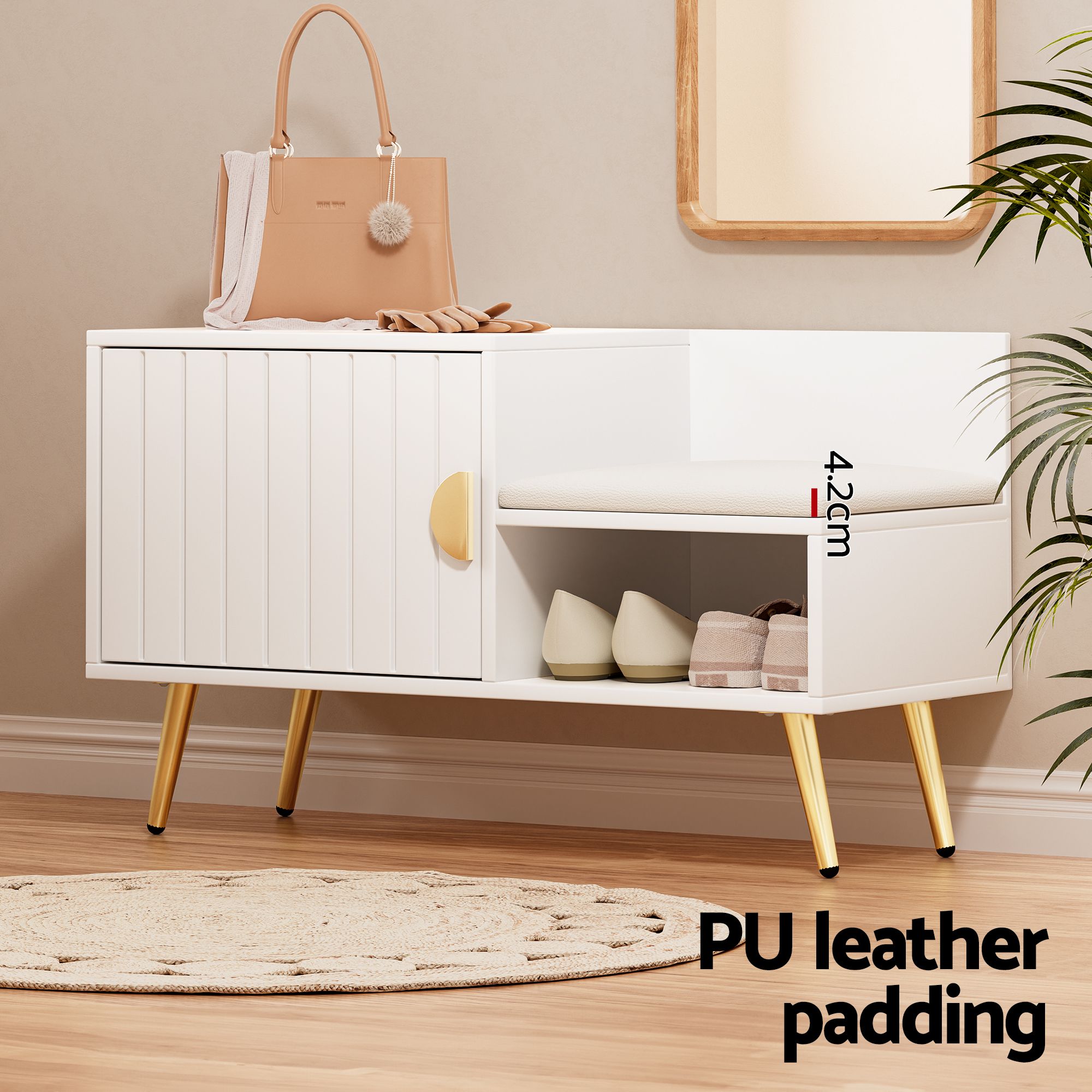 Artiss Shoe Cabinet Bench Set Adjustable Shelf Hallway Living Room White FUR-U-SHOE-BEN01-WH