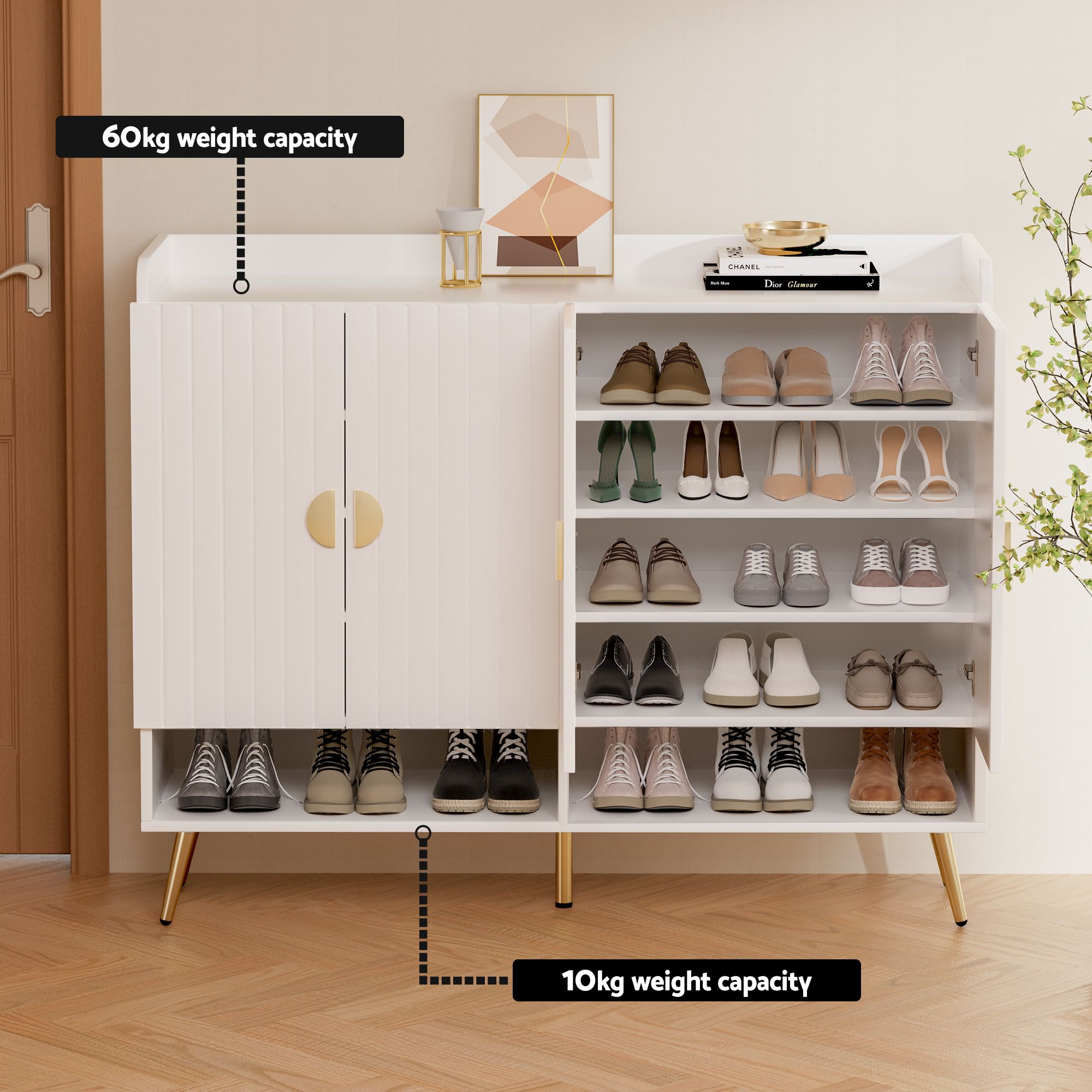 Artiss Shoe Cabinet Bench Set Adjustable Shelf Hallway Living Room White FUR-U-SHOE-BEN01-WH