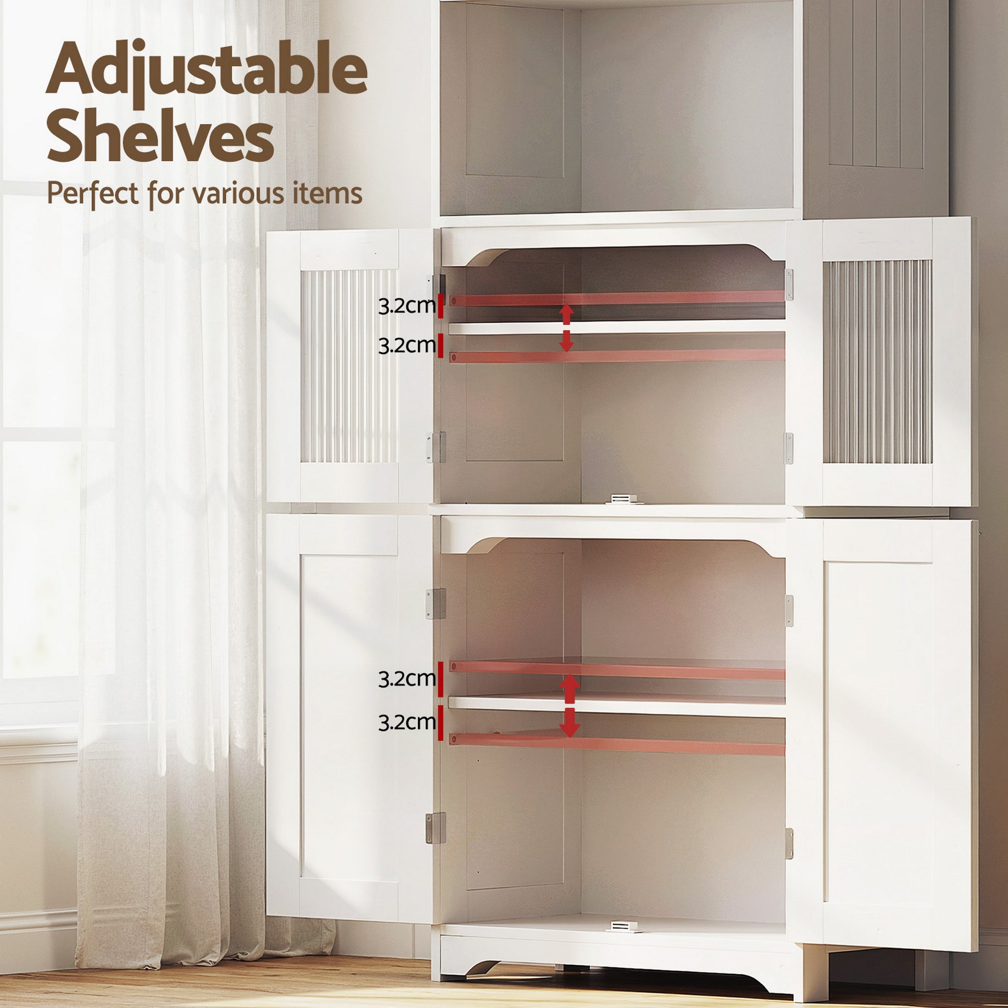 Artiss 2x Buffet Sideboard Cabinet Pantry Kitchen Bathroom Storage Cupboard FUR-U-SID160-WH-ABX2