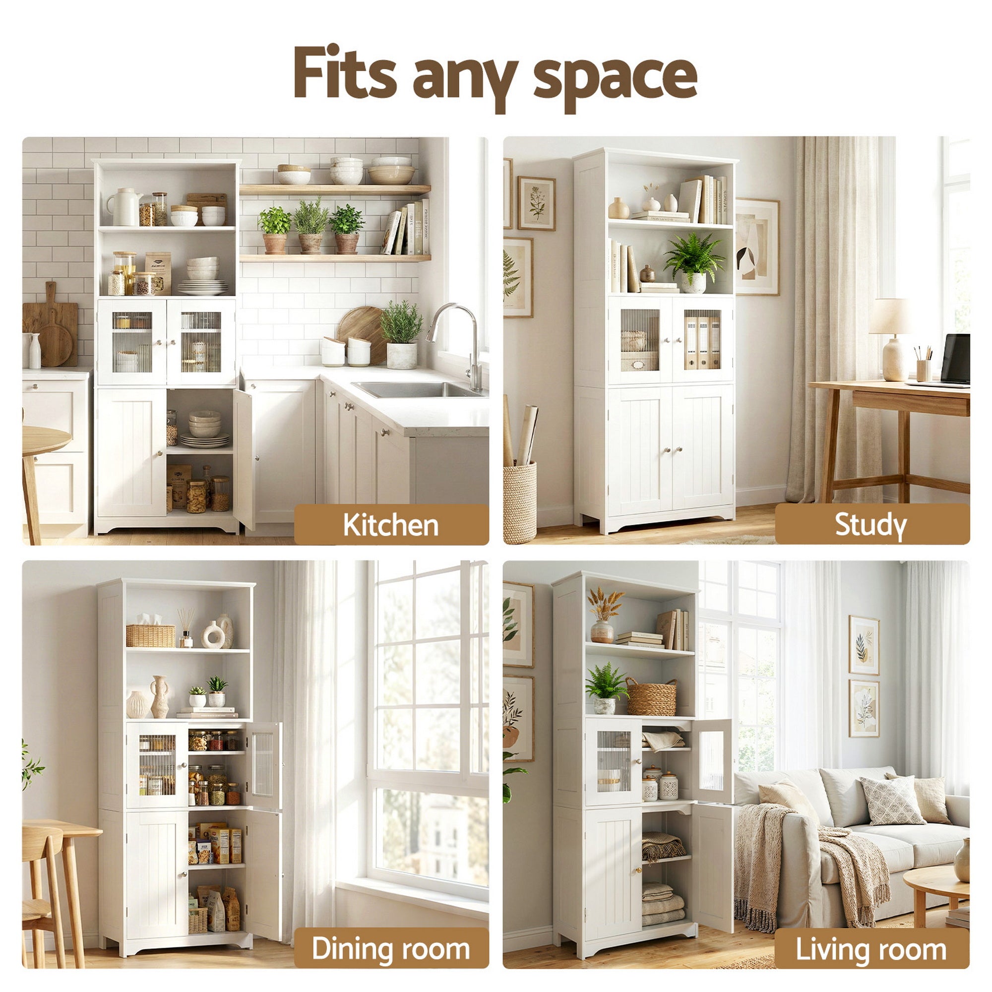 Artiss 2x Buffet Sideboard Cabinet Pantry Kitchen Bathroom Storage Cupboard FUR-U-SID160-WH-ABX2