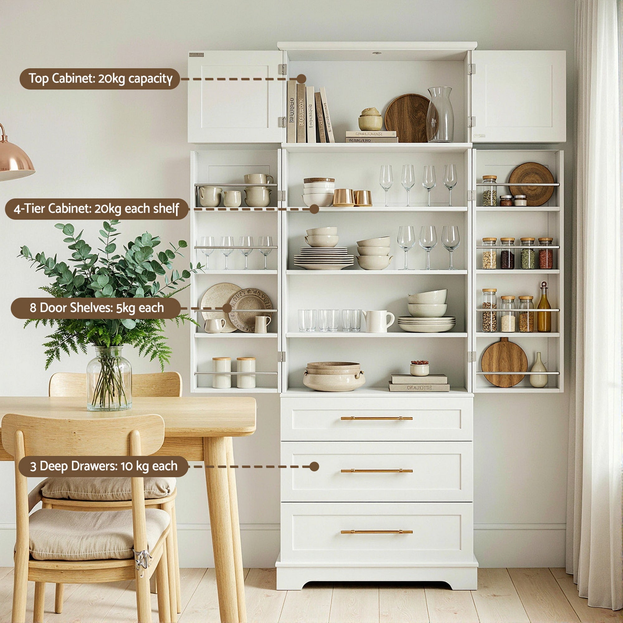 Artiss Buffet Sideboard Cabinet Pantry Kitchen Storage Cupboard Drawers Doors FUR-U-SID200-WH-ABC