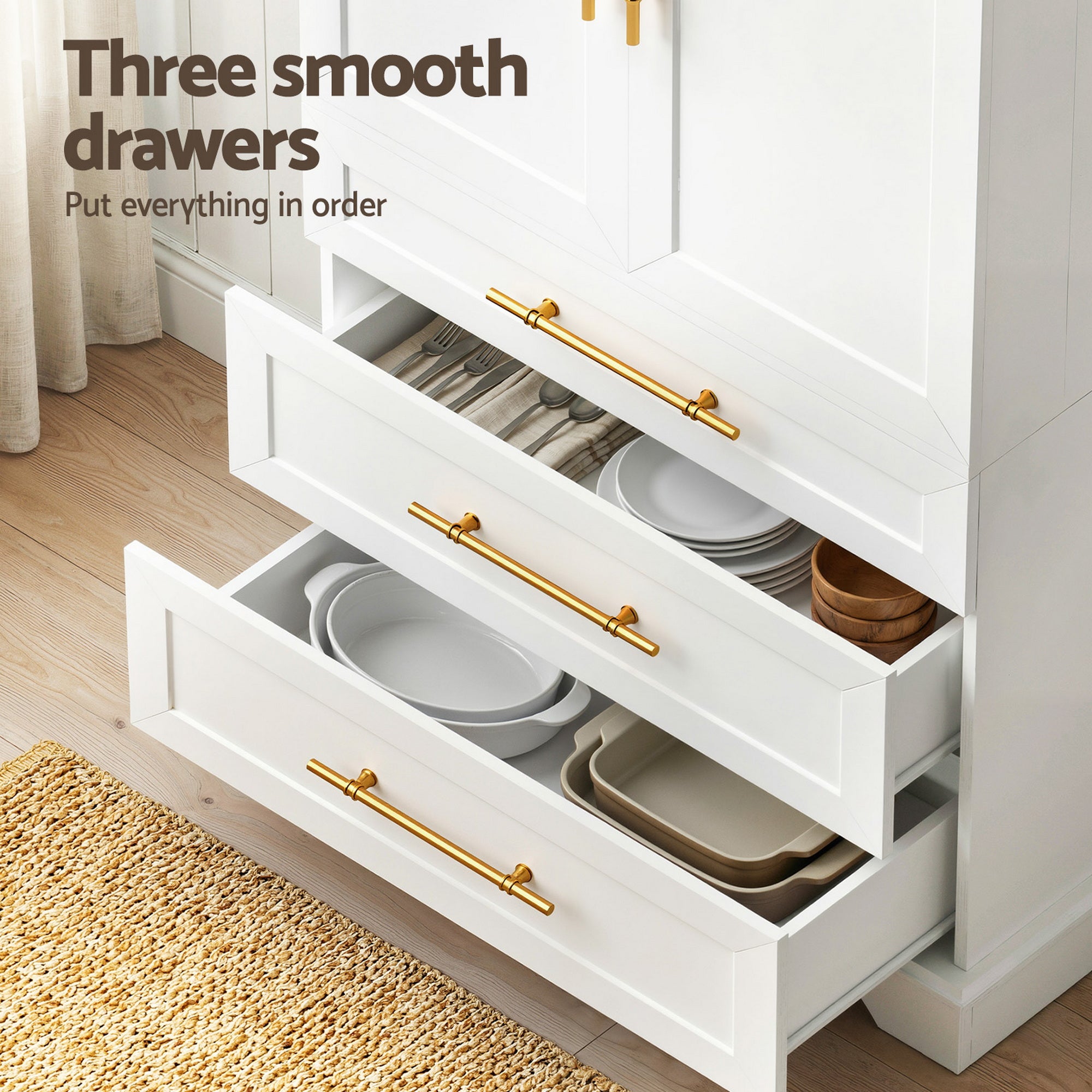 Artiss Buffet Sideboard Cabinet Pantry Kitchen Storage Cupboard Drawers Doors FUR-U-SID200-WH-ABC