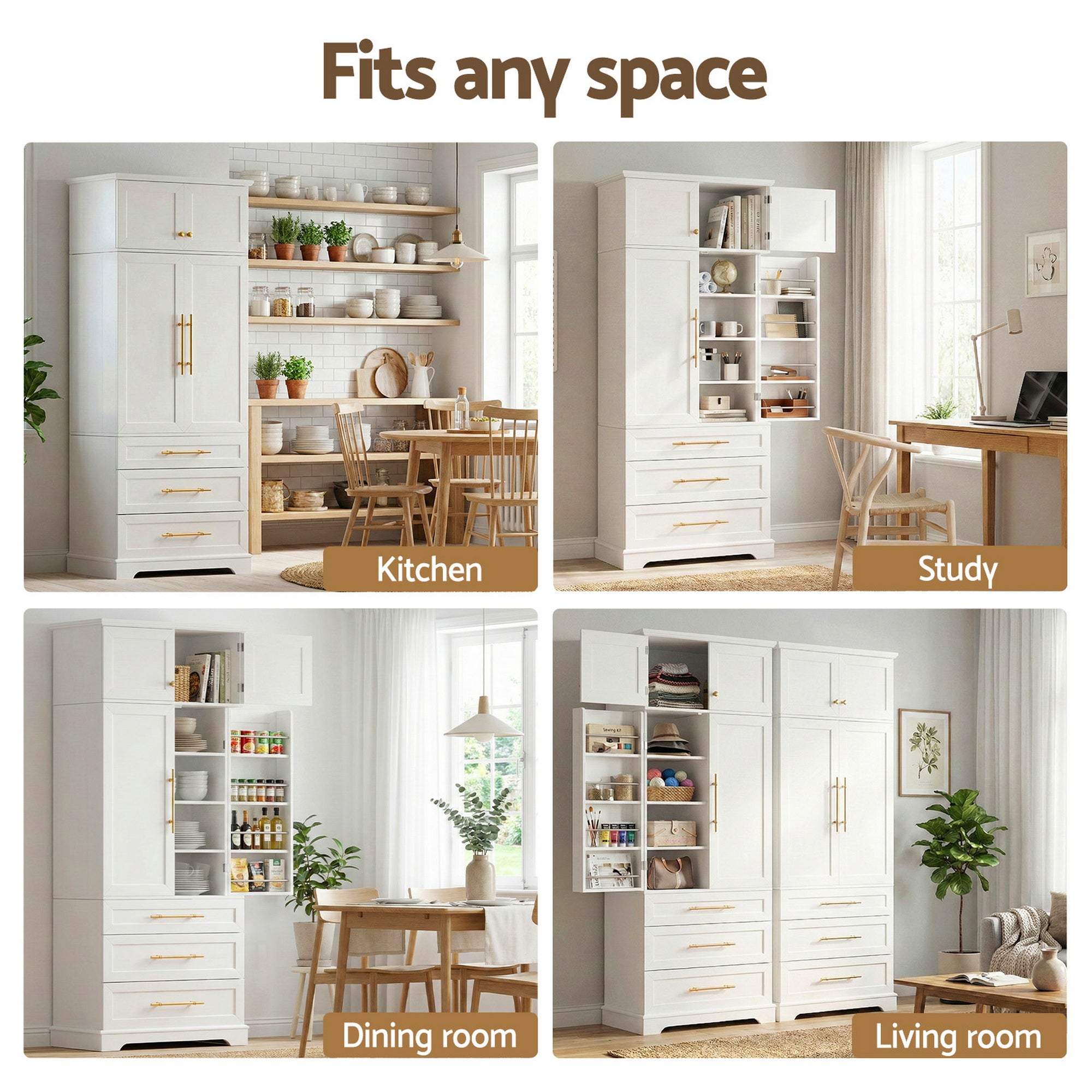 Artiss Buffet Sideboard Cabinet Pantry Kitchen Storage Cupboard Drawers Doors FUR-U-SID200-WH-ABC