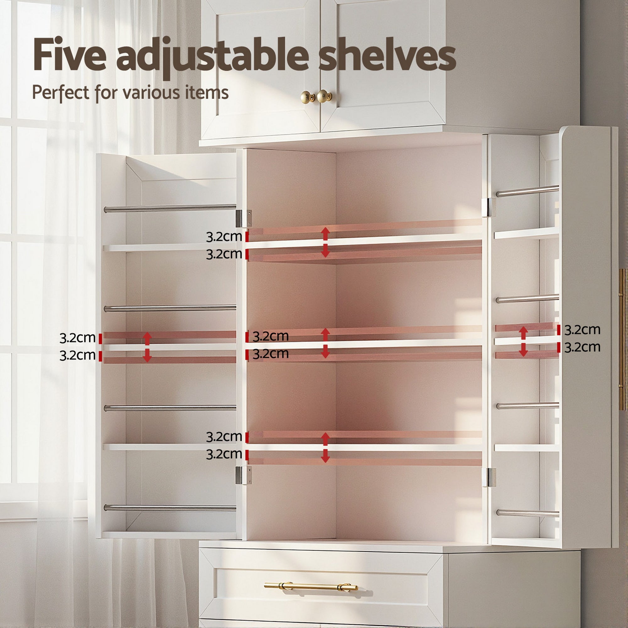 Artiss 2X Buffet Sideboard Cabinet Pantry Kitchen Storage Cupboard Drawers Doors FUR-U-SID200-WH-ABCX2