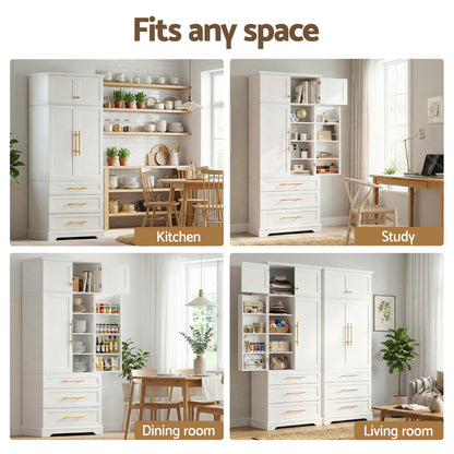 Artiss 2X Buffet Sideboard Cabinet Pantry Kitchen Storage Cupboard Drawers Doors FUR-U-SID200-WH-ABCX2