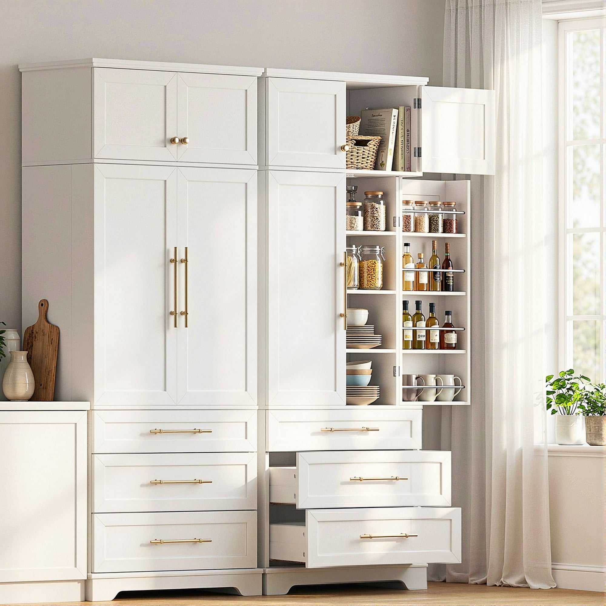 Artiss 2X Buffet Sideboard Cabinet Pantry Kitchen Storage Cupboard Drawers Doors FUR-U-SID200-WH-ABCX2