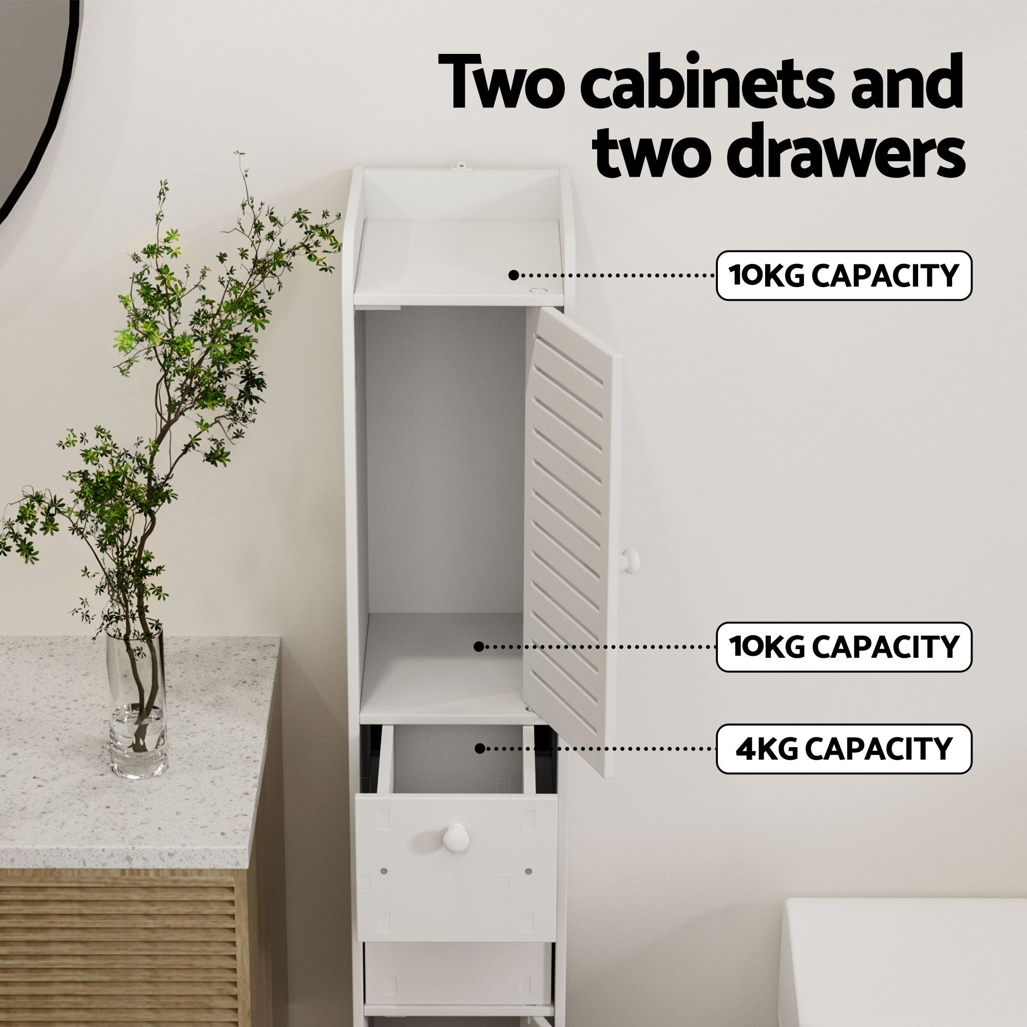 Artiss 2X Bathroom Toilet Storage Cabinet Laundry Tallboy Cupboard FUR-V-BATH-118-WHX2