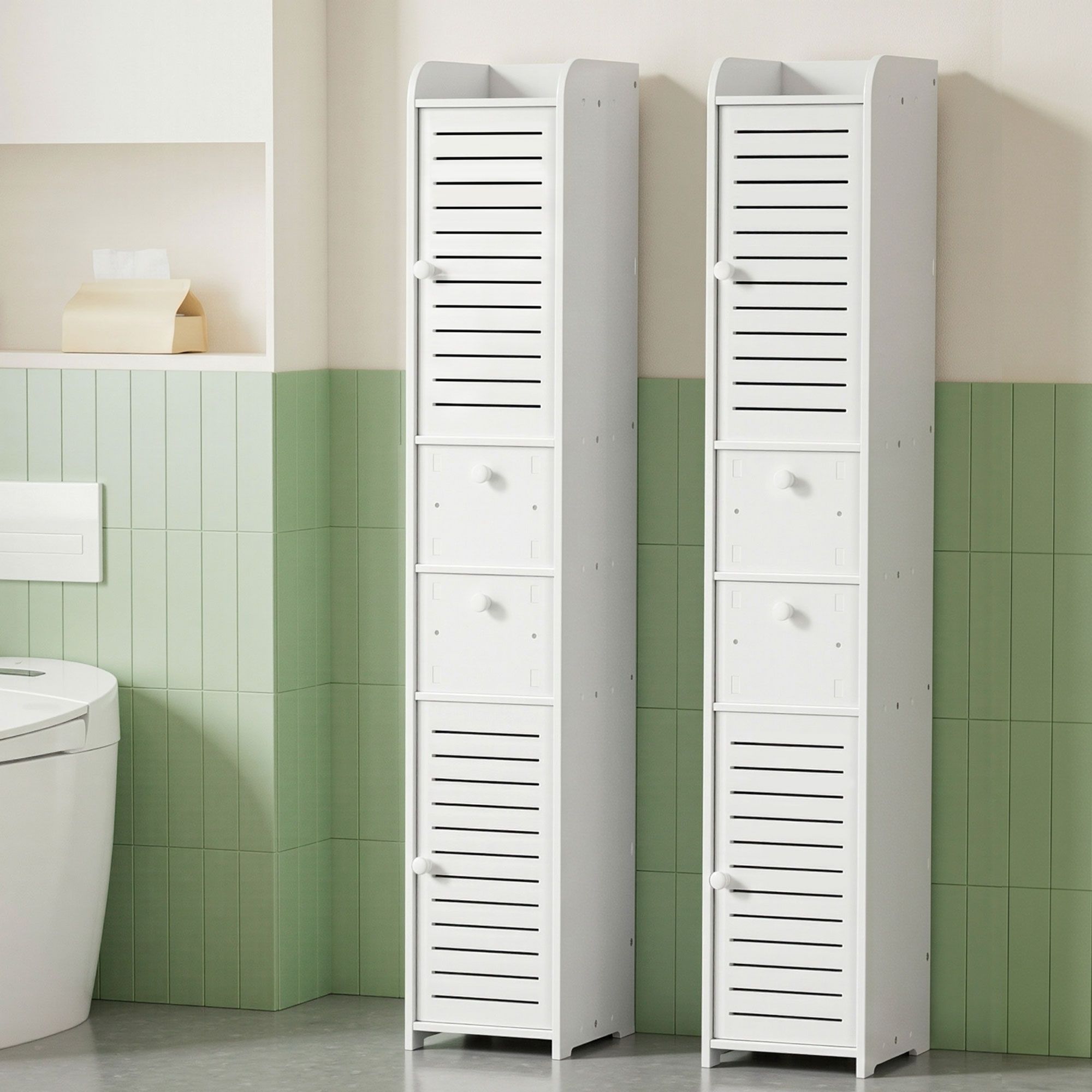 Artiss 2X Bathroom Toilet Storage Cabinet Laundry Tallboy Cupboard FUR-V-BATH-118-WHX2