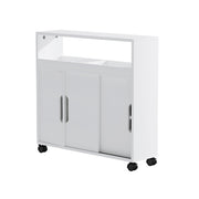 Artiss Bathroom Storage Cabinet Toilet Caddy Shelf 3 Doors With Wheels White FUR-V-BATH02-WH