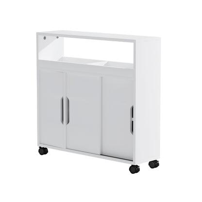 Artiss Bathroom Storage Cabinet Toilet Caddy Shelf 3 Doors With Wheels White FUR-V-BATH02-WH