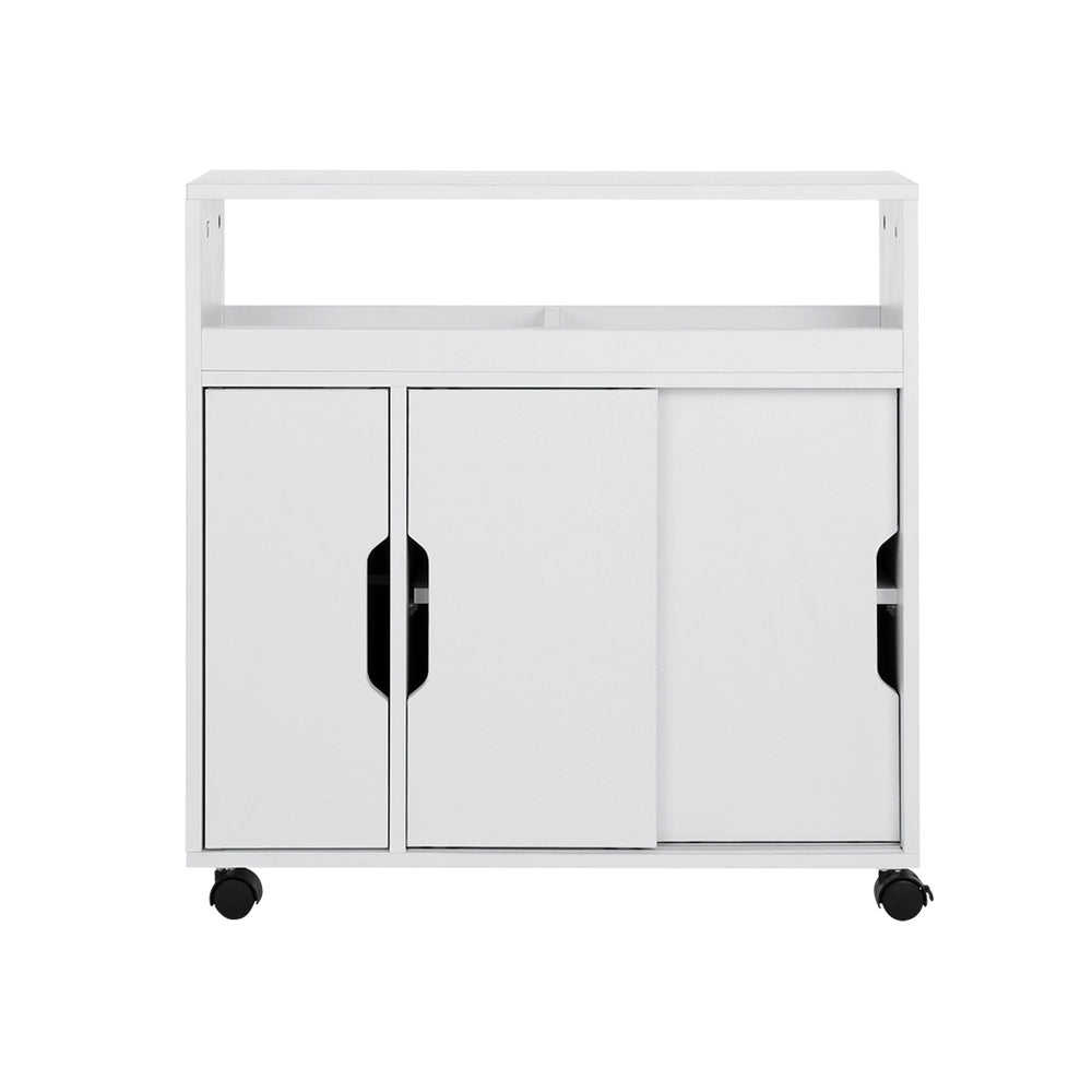 Artiss Bathroom Storage Cabinet Toilet Caddy Shelf 3 Doors With Wheels White FUR-V-BATH02-WH