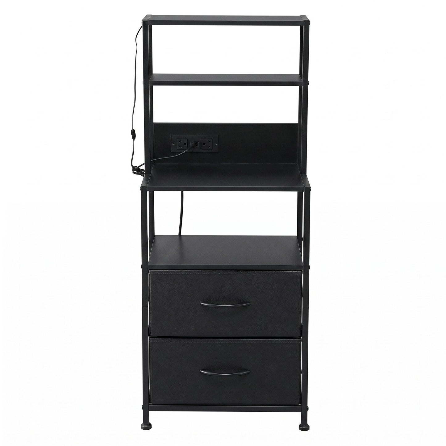 Artiss Bedside Table Tall Nightstand with Charging Station Drawers LED Black FUR-V-BS01-LED-BK