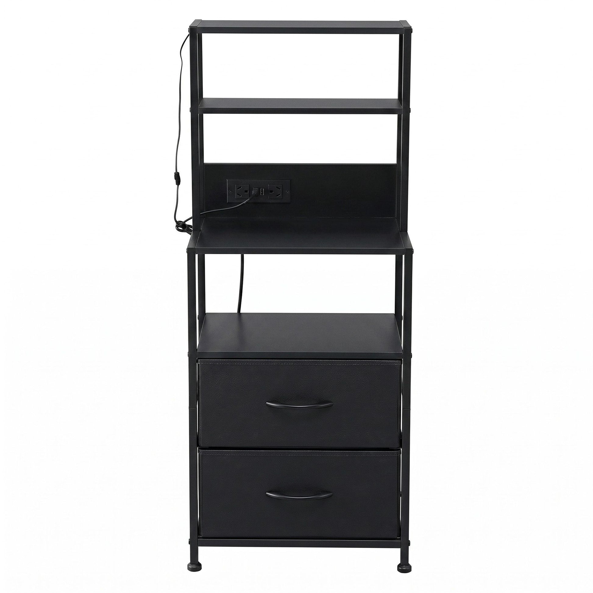 Artiss Bedside Table Tall Nightstand with Charging Station Drawers LED Black FUR-V-BS01-LED-BK