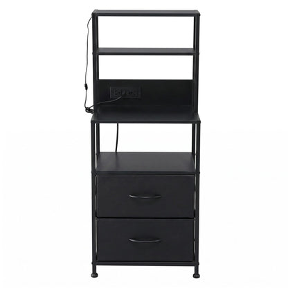 Artiss Bedside Table Tall Nightstand with Charging Station Drawers LED Black FUR-V-BS01-LED-BK