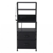 Artiss Bedside Table Tall Nightstand with Charging Station Drawers LED Black