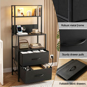 Artiss Bedside Table Tall Nightstand with Charging Station Drawers LED Black