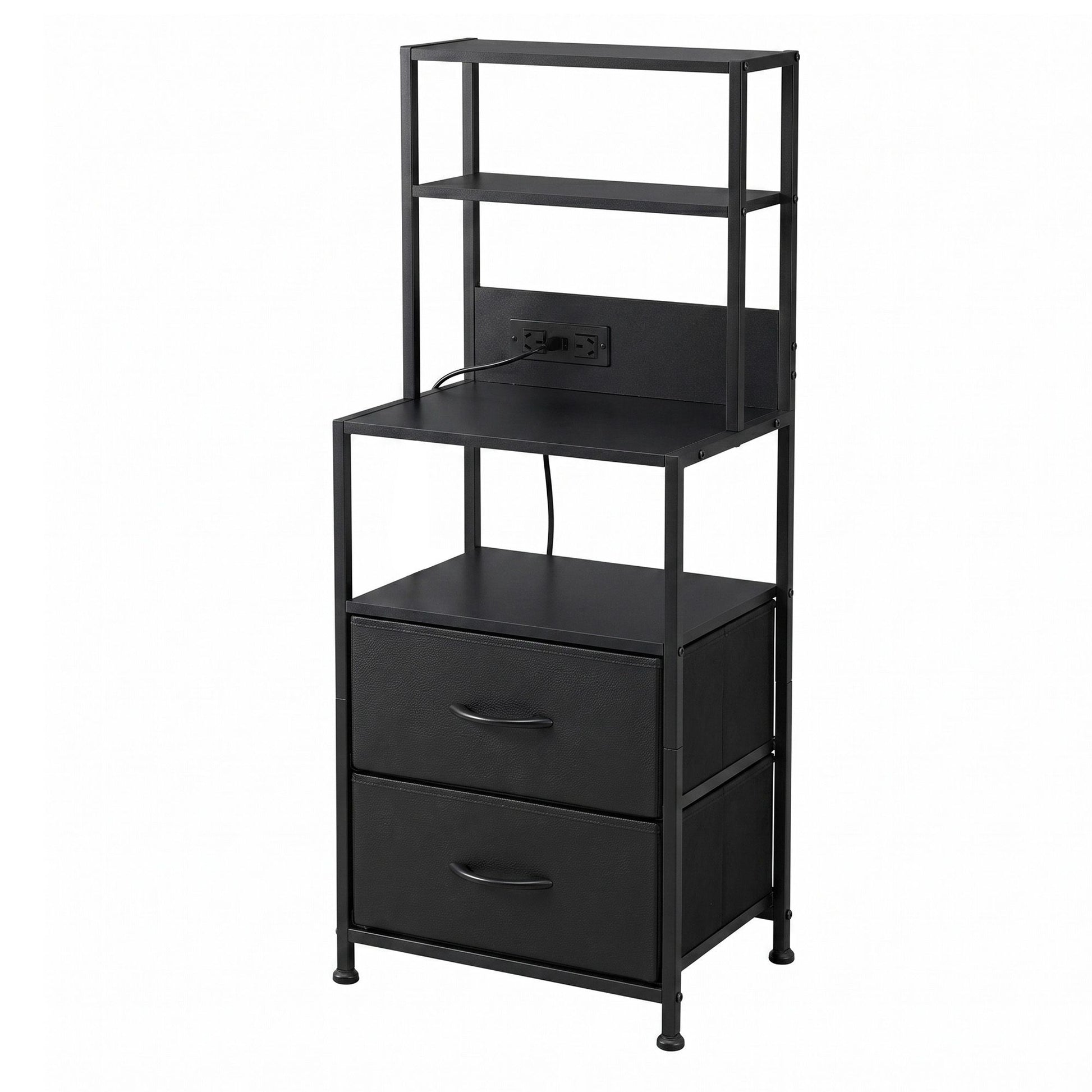 Artiss Bedside Table Tall Nightstand with Charging Station Drawers LED Black FUR-V-BS01-LED-BK