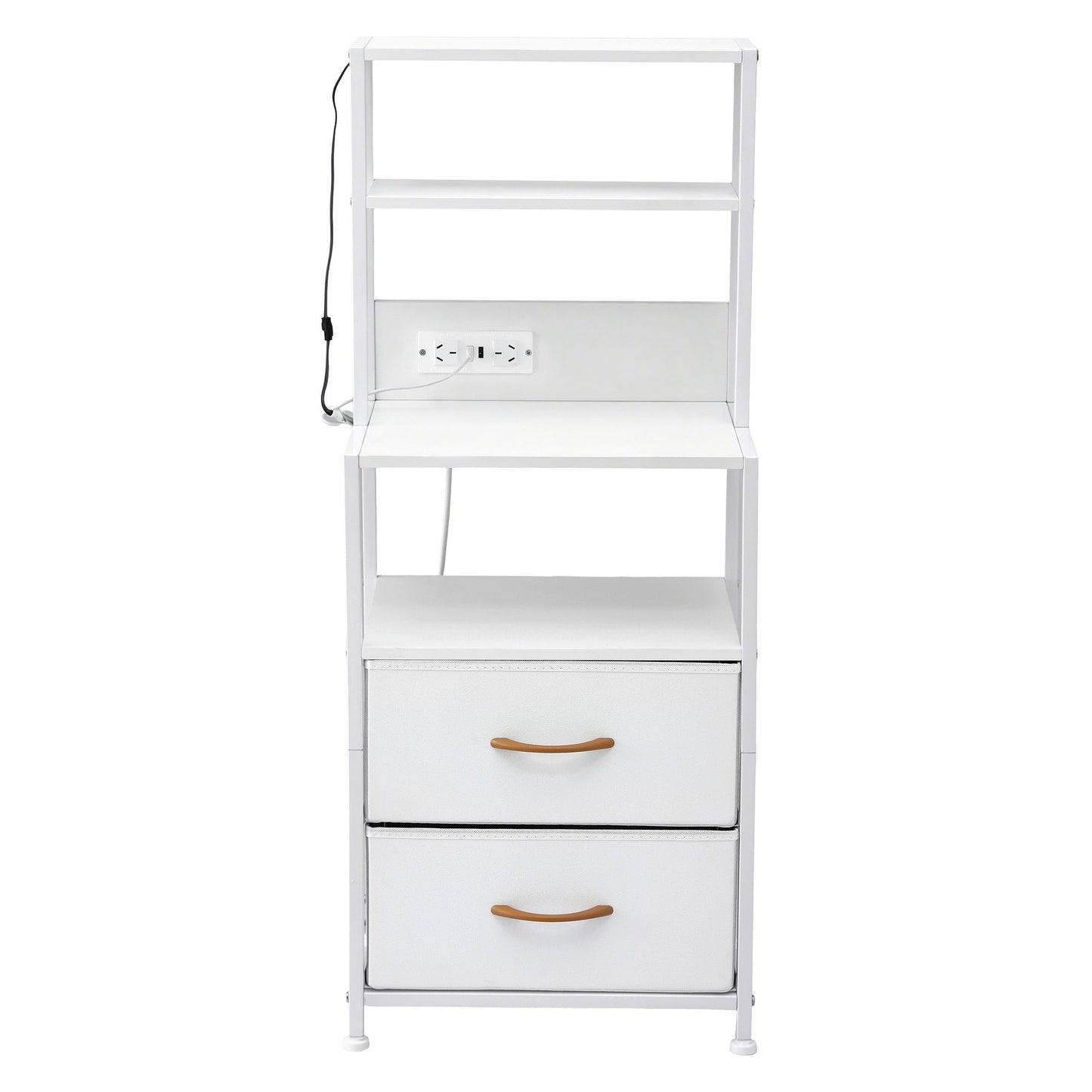 Artiss Bedside Table Tall Nightstand with Charging Station Drawers LED White FUR-V-BS01-LED-WH