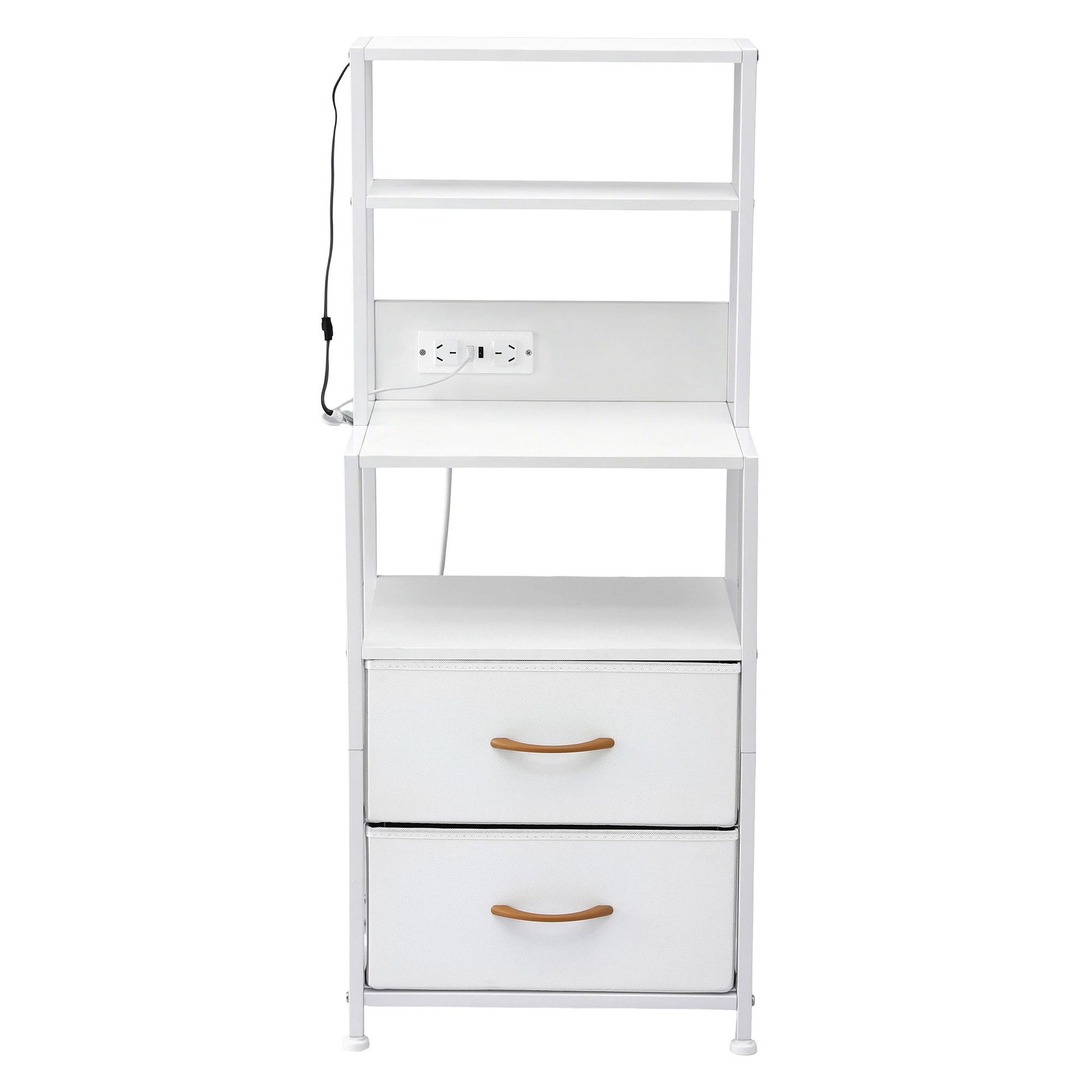 Artiss Bedside Table Tall Nightstand with Charging Station Drawers LED White FUR-V-BS01-LED-WH