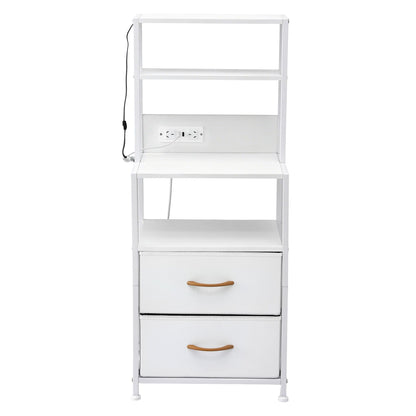 Artiss Bedside Table Tall Nightstand with Charging Station Drawers LED White FUR-V-BS01-LED-WH