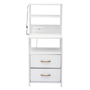 Artiss Bedside Table Tall Nightstand with Charging Station Drawers LED White