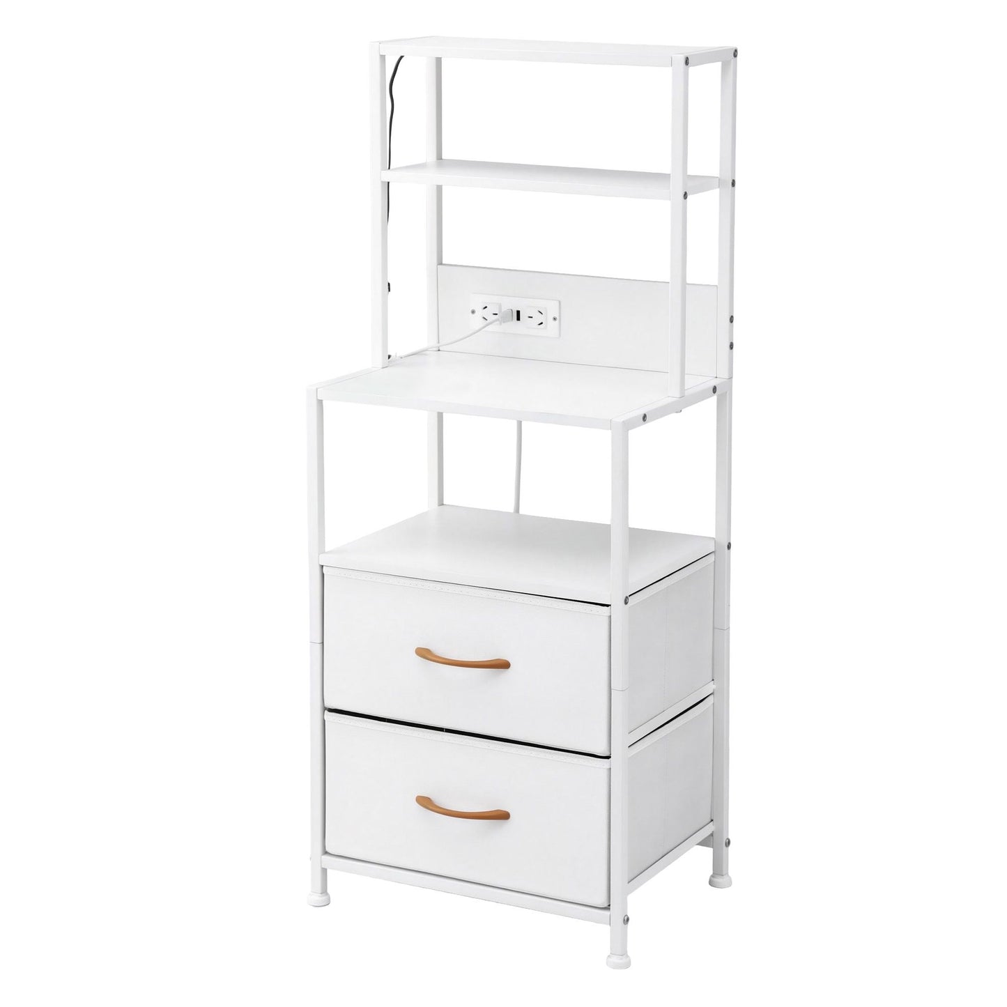 Artiss Bedside Table Tall Nightstand with Charging Station Drawers LED White FUR-V-BS01-LED-WH