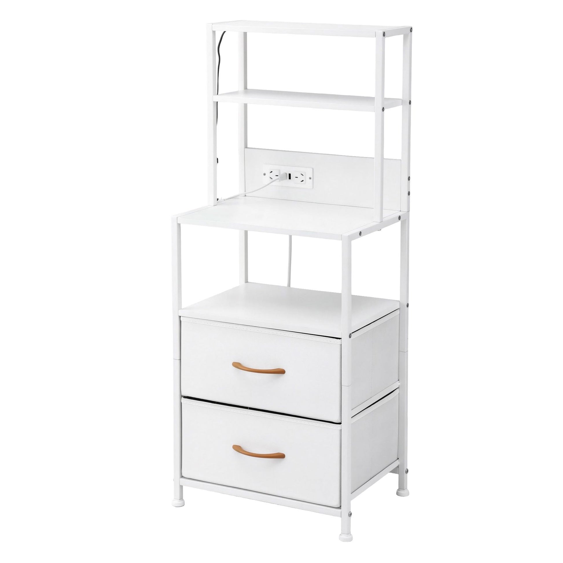 Artiss Bedside Table Tall Nightstand with Charging Station Drawers LED White FUR-V-BS01-LED-WH
