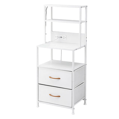 Artiss Bedside Table Tall Nightstand with Charging Station Drawers LED White FUR-V-BS01-LED-WH