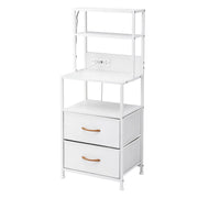 Artiss Bedside Table Tall Nightstand with Charging Station Drawers LED White