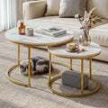 Artiss Nesting Coffee Table Set of 2 Round Marble Effect 70/50cm White & Gold FUR-V-COF-01-MBGD