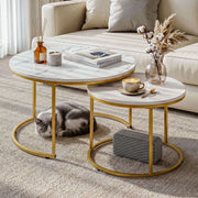 Artiss Nesting Coffee Table Set of 2 Round Marble Effect 70/50cm White & Gold FUR-V-COF-01-MBGD