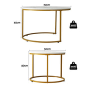 Artiss Nesting Coffee Table Set of 2 Round Marble Effect 70/50cm White & Gold FUR-V-COF-01-MBGD