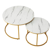 Artiss Nesting Coffee Table Set of 2 Round Marble Effect 70/50cm White & Gold FUR-V-COF-01-MBGD