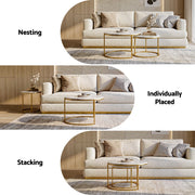 Artiss Nesting Coffee Table Set of 2 Round Marble Effect 70/50cm White & Gold FUR-V-COF-01-MBGD