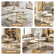 Artiss Nesting Coffee Table Set of 2 Round Marble Effect 70/50cm White & Gold FUR-V-COF-01-MBGD