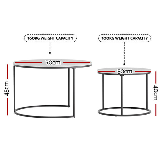 Artiss Nesting Coffee Table Set of 2 Marble Effect FUR-V-COF-01-MBWH