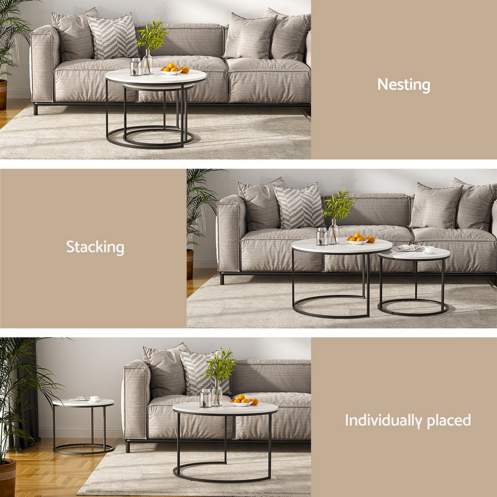 Artiss Nesting Coffee Table Set of 2 Marble Effect FUR-V-COF-01-MBWH