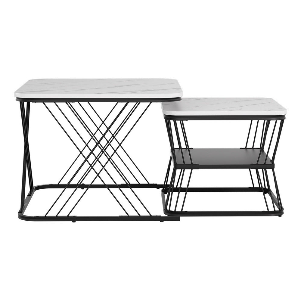 Artiss Nesting Coffee Table Set of 2 Marble Effect FUR-V-COF-02-MBWH